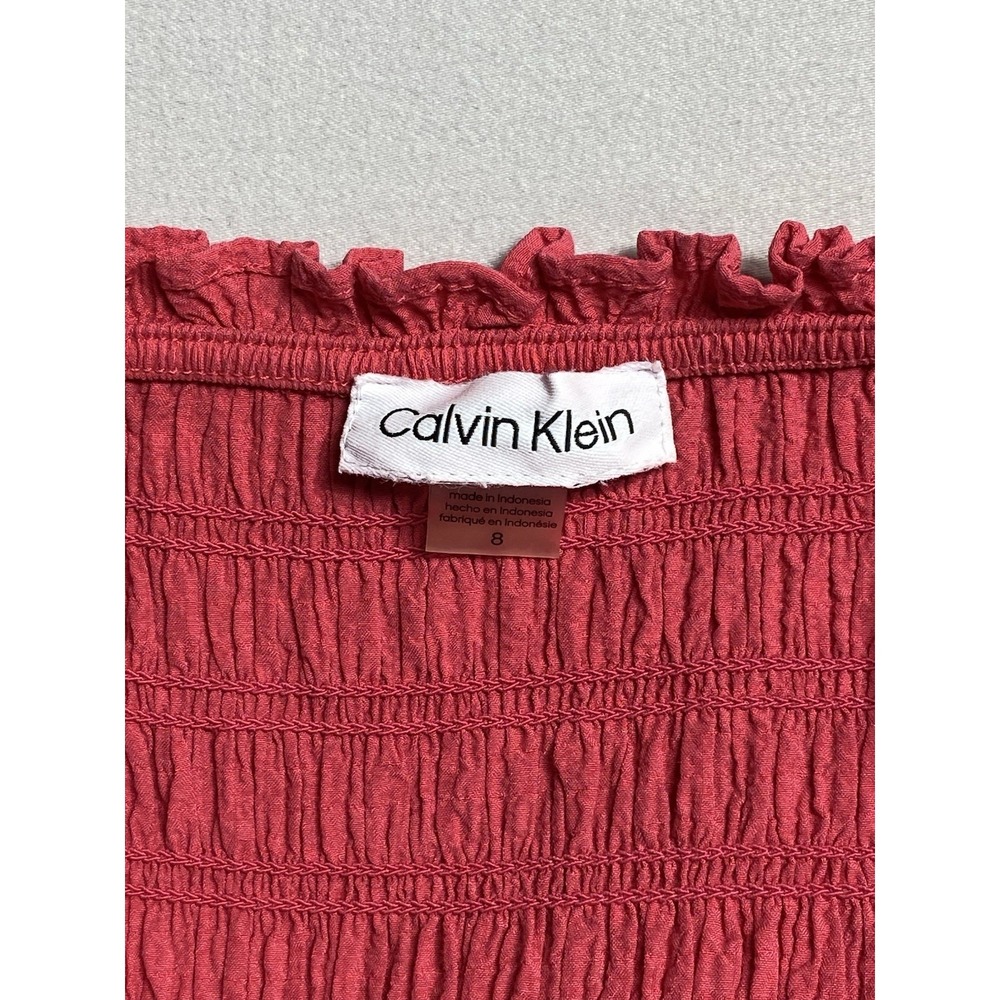 Calvin Klein Dress Womens 8 Pink Smocked Maxi Sundress Ruffle Strap Textured - Picture 8 of 12